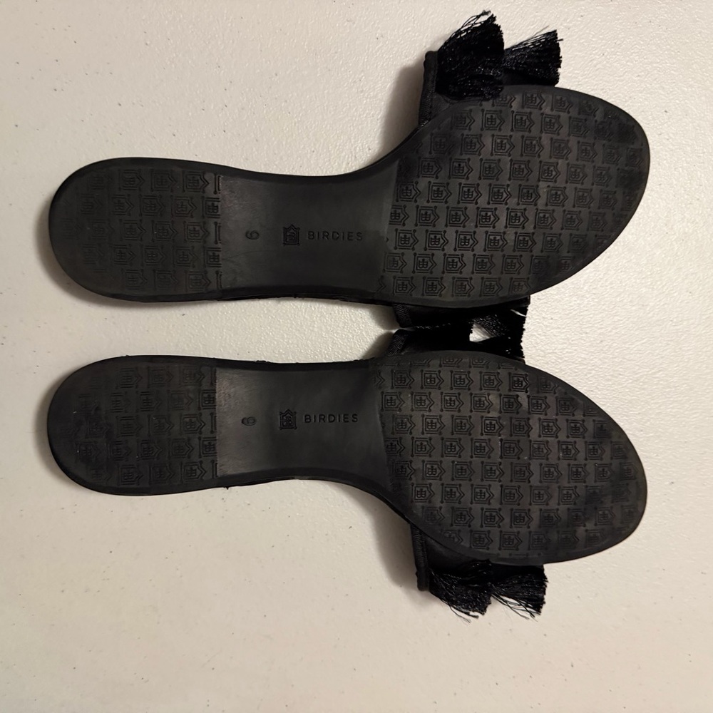 BIRDIES The Sparrow Black Fringe Slides Sandals Size 9 - Picture 3 of 8